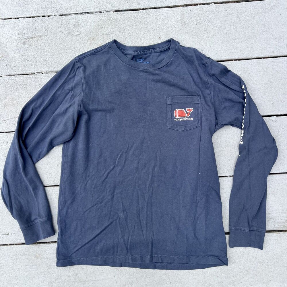 Vineyard Vines Boys Football Whale Long Sleeve Blue-Size M (12-14) - Picture 3 of 6